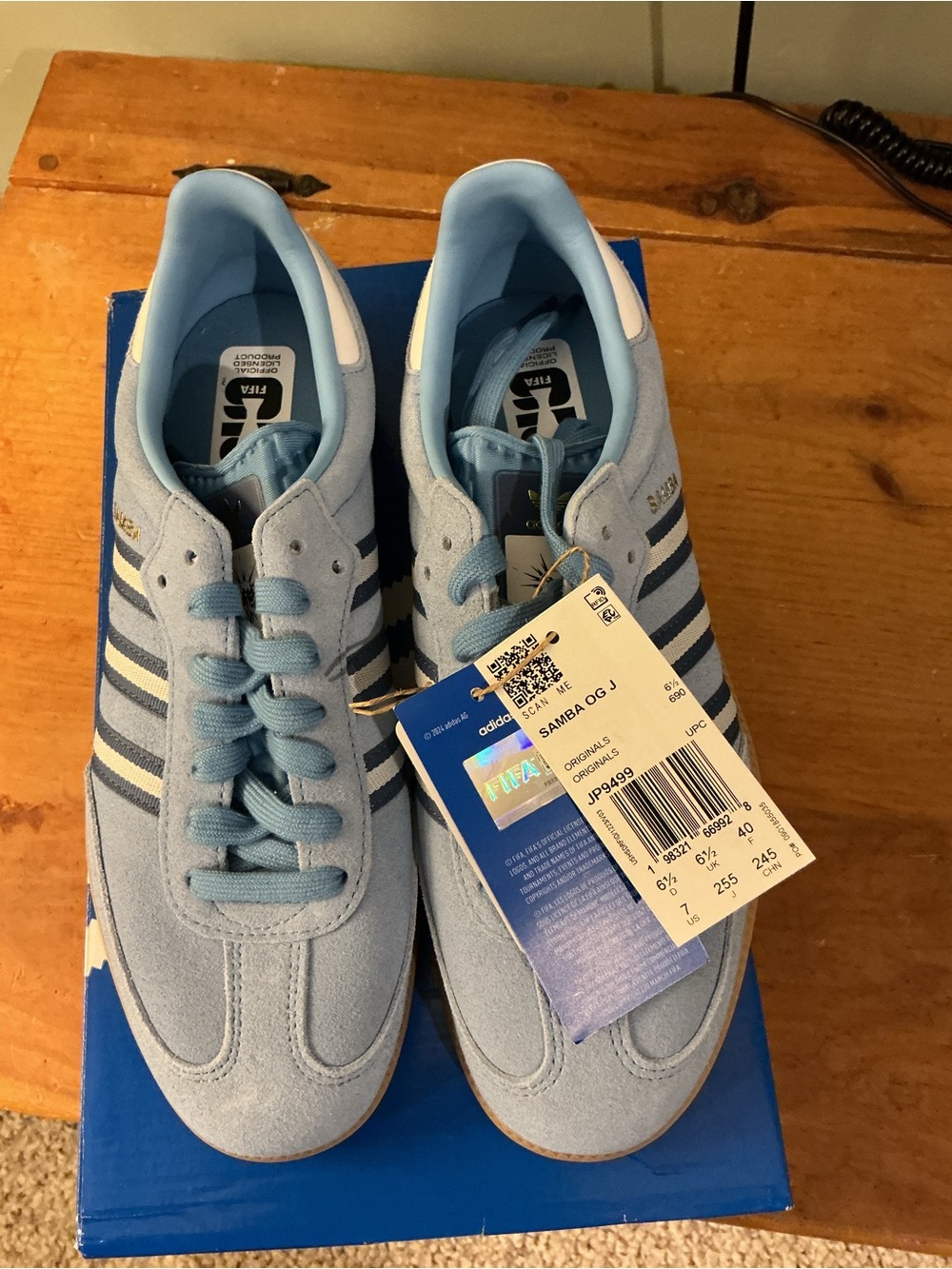 Adidas Samba OG FIFA JP94944 Light Blue youth 7 women’s 8. Brand New with tags